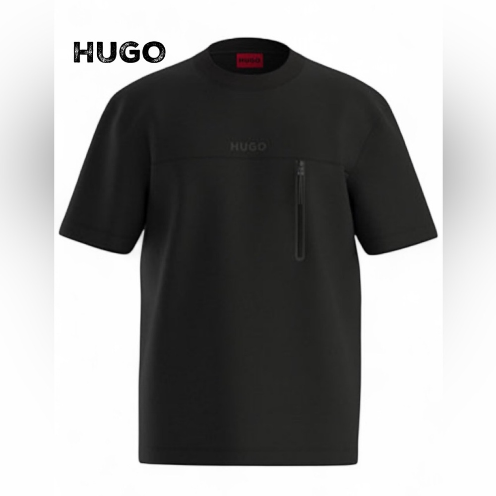 Hugo (Boss) Black Dubi Tee Shirt with Vertical Zipper Size XL - NEW